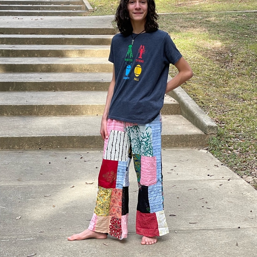 Patchwork Harem Pants 100 % Cotton With Drawstring - image 5